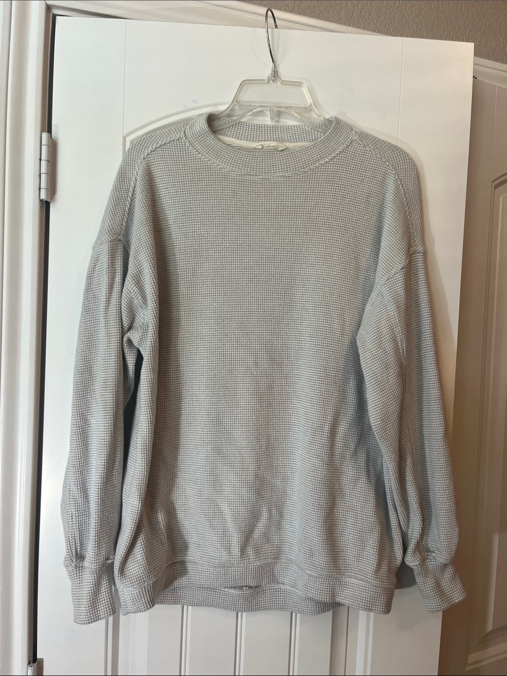 aerie Light Gray Oversized Waffle Crewneck Sweater